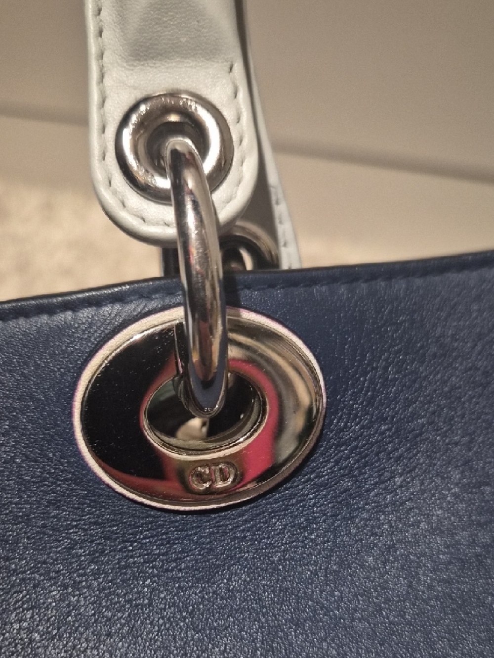 Dior Navy Diorissiomo with Whitish Bluish Handle and Silver Hardware - Picture 4 of 15